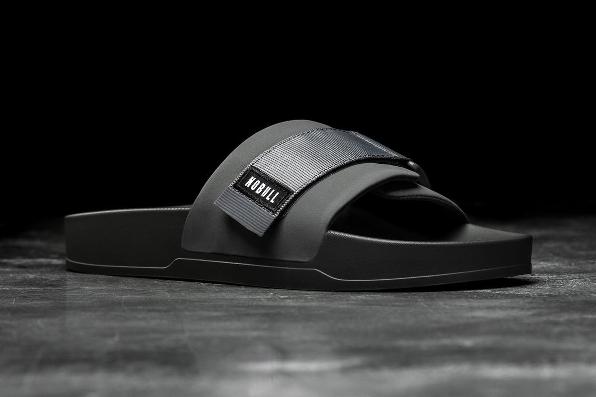 Nobull Adjustable Men\'s Slides Dark Grey | Australia (EM2390)